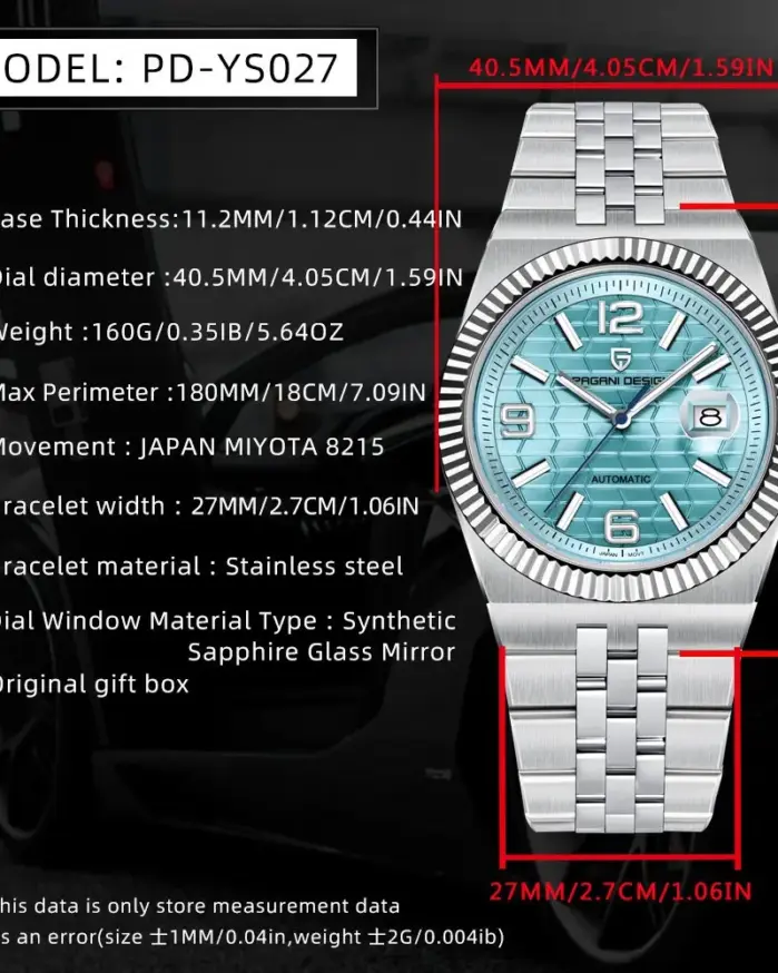PAGANI DESIGN-reloj automático de lujo para hombre MIYOTA 8215 Movt, reloj de pulsera mecánico con cristal de zafiro, acero inoxidable, resistente al agua hasta 100M 2