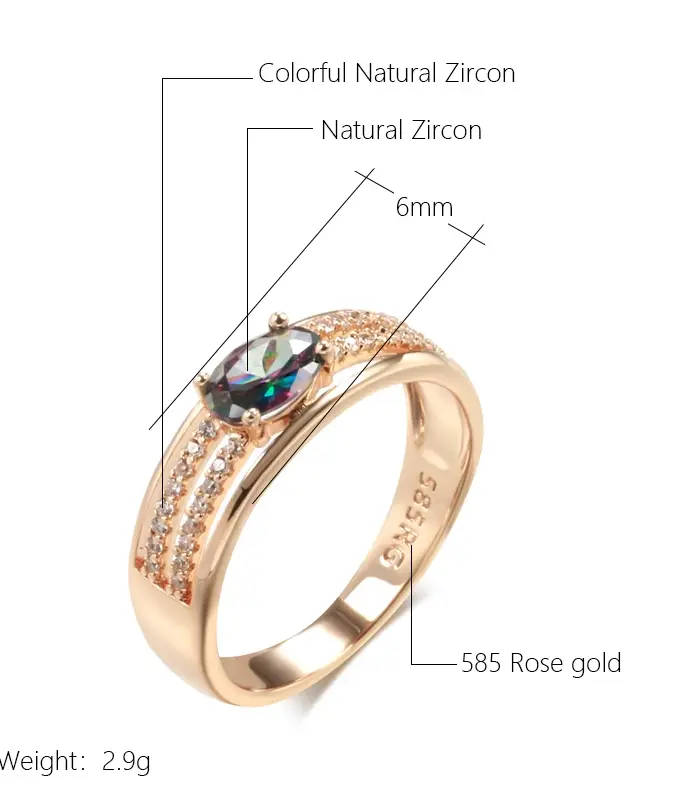 Kinel-anillo Vintage de 6mm de ancho para mujer, accesorio de circón Natural colorido inusual, joyería fina diaria, Color oro rosa 585, nuevo 2