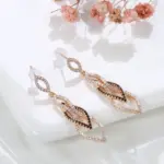 Kinel-pendientes largos de lujo para mujer, Color oro rosa 585, accesorios de circón Natural negro, joyería fina de boda Vintage para uso diario 4
