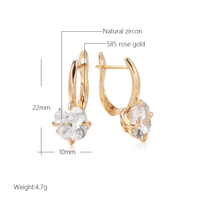 Kienl nuevo pendiente cuadrado Simple de circón Natural para mujer 585 Color oro rosa pendiente de gota grande Vintage joyería diaria de alta calidad 2