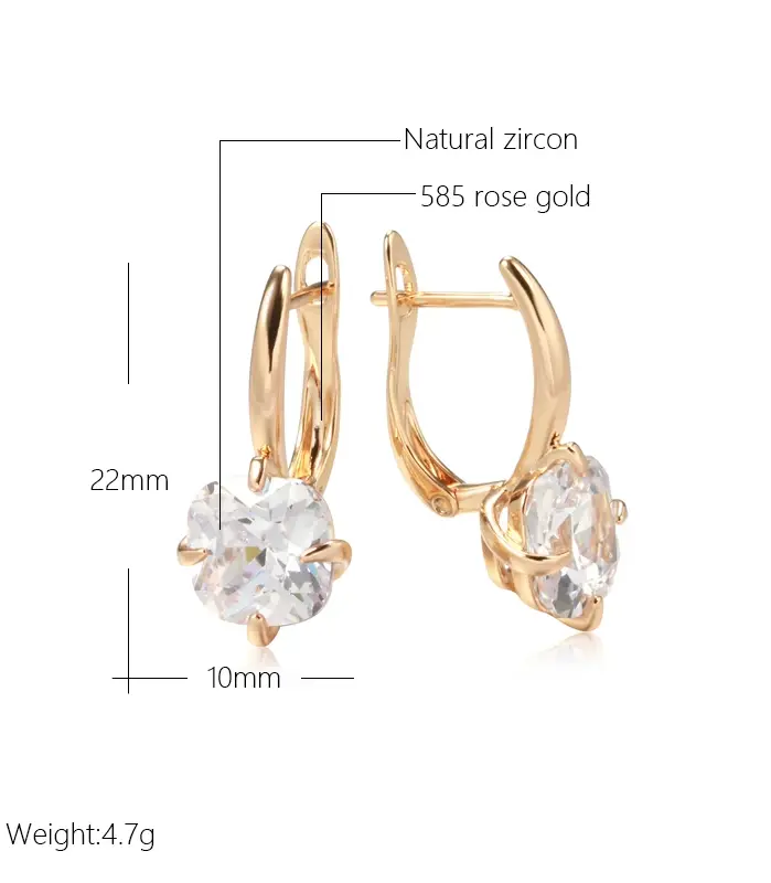 Kienl nuevo pendiente cuadrado Simple de circón Natural para mujer 585 Color oro rosa pendiente de gota grande Vintage joyería diaria de alta calidad 2