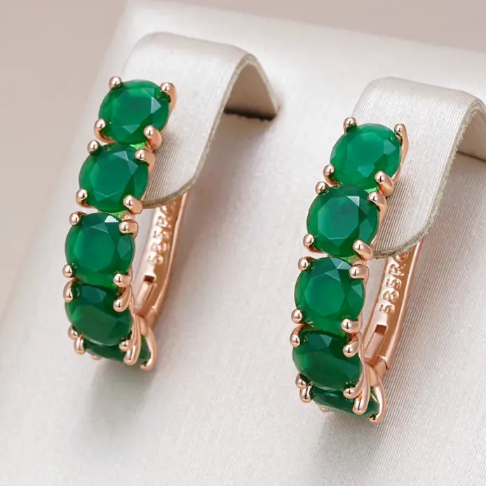 Kienl-pendientes ingleses de circonita Natural verde para mujer, Color oro rosa 585, joyería de boda Vintage para novia, el mejor regalo 2024 1