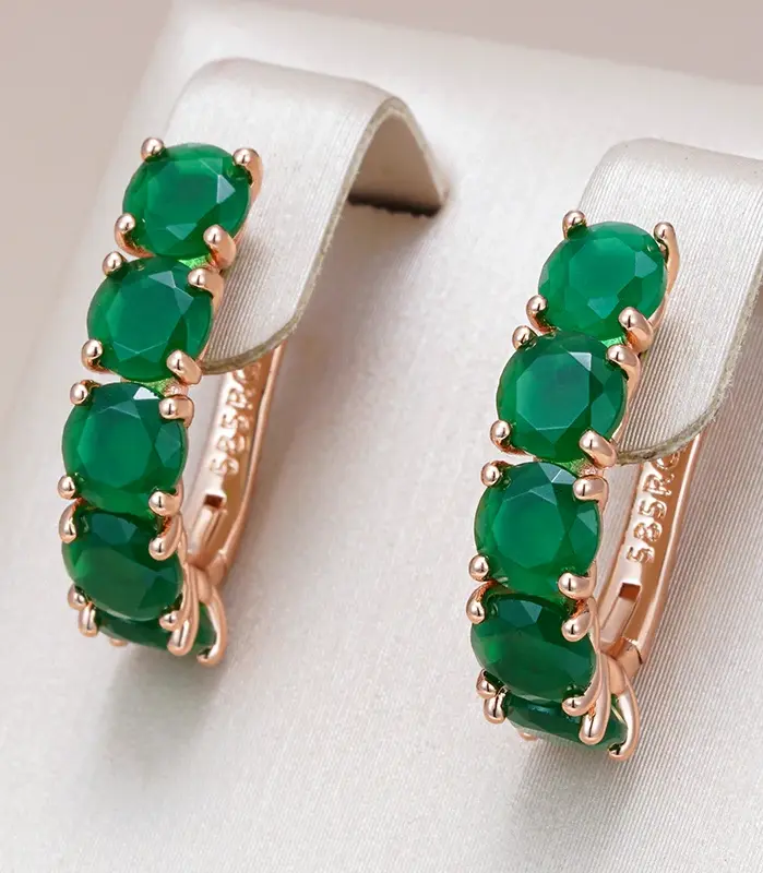 Kienl-pendientes ingleses de circonita Natural verde para mujer, Color oro rosa 585, joyería de boda Vintage para novia, el mejor regalo 2024 1