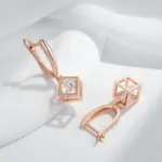 Kinel-pendientes colgantes cuadrados huecos simples para mujer, Color oro rosa 585, accesorios de circón Natural, joyería fina diaria 4