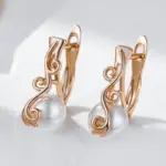 Kinel-pendientes colgantes de perlas de lujo para mujer, Color oro rosa, joyería de boda étnica fina, accesorios fáciles de combinar, 585 3