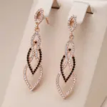 Kinel-pendientes largos de lujo para mujer, Color oro rosa 585, accesorios de circón Natural negro, joyería fina de boda Vintage para uso diario 1