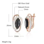Kinel-pendientes colgantes de circonita Natural para mujer, inusuales, brillantes, negros, de lujo, Color oro rosa 585, joyería fina diaria para fiesta de boda 2