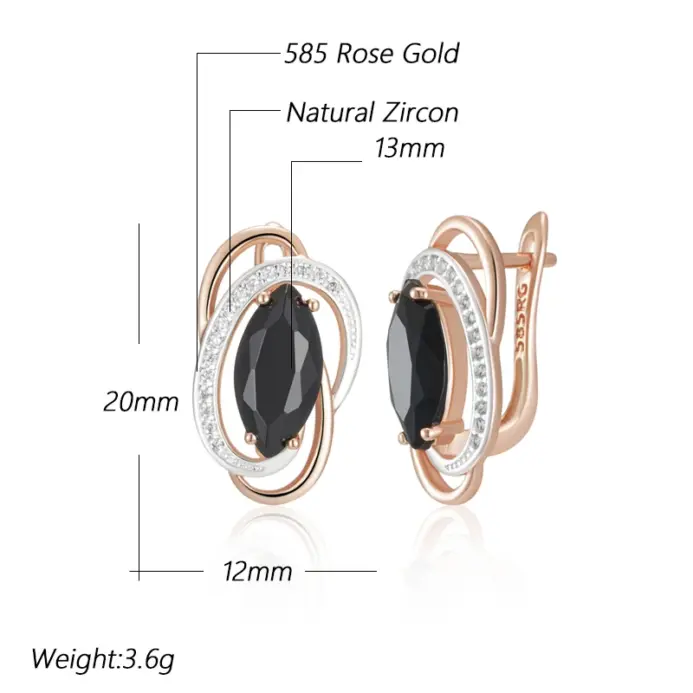 Kinel-pendientes colgantes de circonita Natural para mujer, inusuales, brillantes, negros, de lujo, Color oro rosa 585, joyería fina diaria para fiesta de boda 2