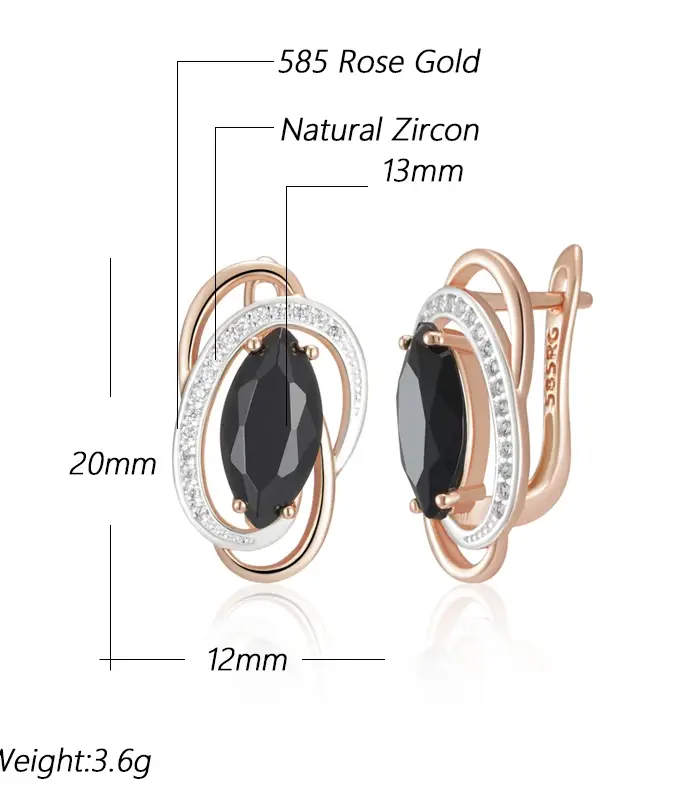 Kinel-pendientes colgantes de circonita Natural para mujer, inusuales, brillantes, negros, de lujo, Color oro rosa 585, joyería fina diaria para fiesta de boda 2