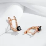 Kinel inusual cuadrado negro pendiente de gota de circón Natural para mujer moda 585 Color oro rosa compromiso boda joyería nupcial 4