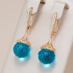 Kinel, pendientes colgantes de bola de cristal azul de lujo para mujer, moda 585, Color oro rosa, accesorios de circón Natural, joyería fina diaria 1