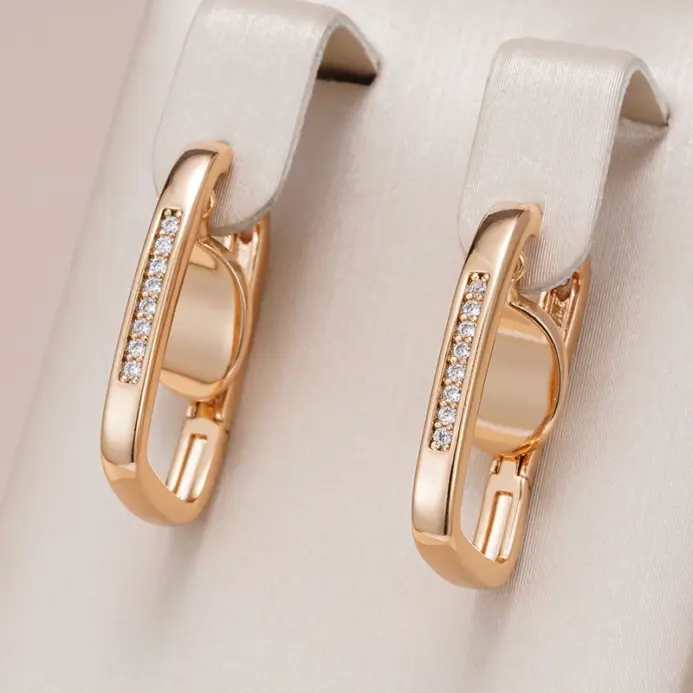 Kinel-pendientes de aro de Color oro rosa para mujer, accesorios de circón Natural de lujo, joyería Vintage para novia y boda, 585 1