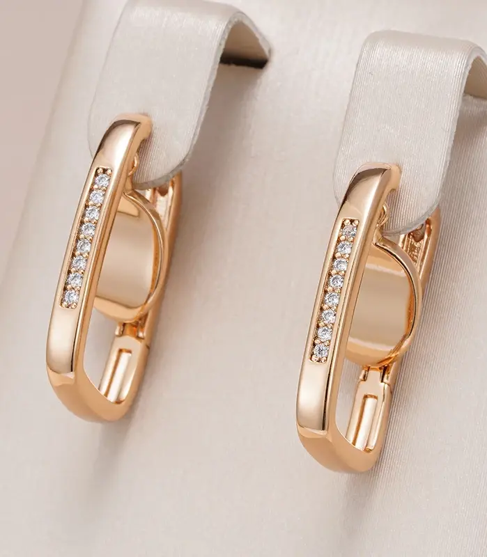 Kinel-pendientes de aro de Color oro rosa para mujer, accesorios de circón Natural de lujo, joyería Vintage para novia y boda, 585 1