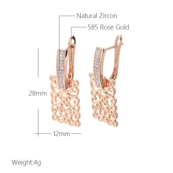 Kienl-pendiente largo cuadrado de Color oro rosa 585 para mujer, pendiente de gota de Metal brillante con circonita Natural Vintage, joyería diaria de tendencia 2