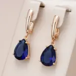 Kinel-pendientes largos con forma de gota de agua para mujer, aretes colgantes de color azul oscuro, Color oro rosa 585, circonita Natural, joyería diaria 1