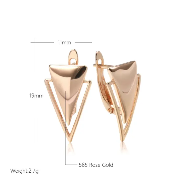 Kinel-pendientes colgantes brillantes para mujer, aretes triangulares simples de oro rosa 585, joyería fina diaria de alta calidad 2