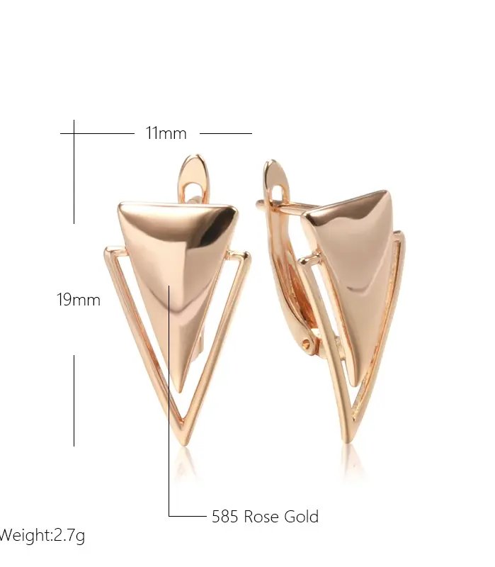 Kinel-pendientes colgantes brillantes para mujer, aretes triangulares simples de oro rosa 585, joyería fina diaria de alta calidad 2