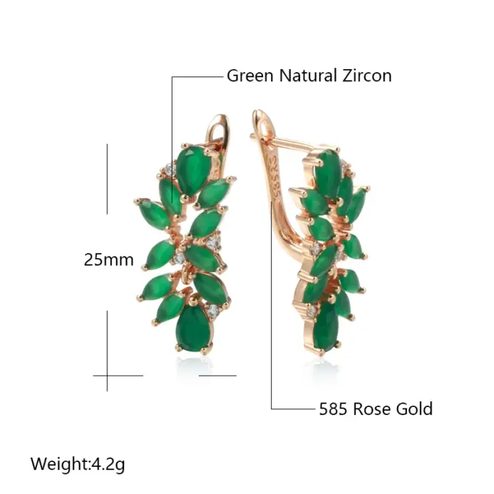 Kinel-pendientes colgantes de flor de cristal de circón con corte Esmeralda para mujer, joyería étnica fina diaria de Color oro rosa 585 de lujo 2