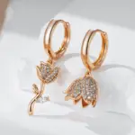Kinel Hot 585 pendientes grandes asimétricos de Color oro rosa para mujer, accesorios de circón Natural totalmente brillante, joyería fina diaria 3