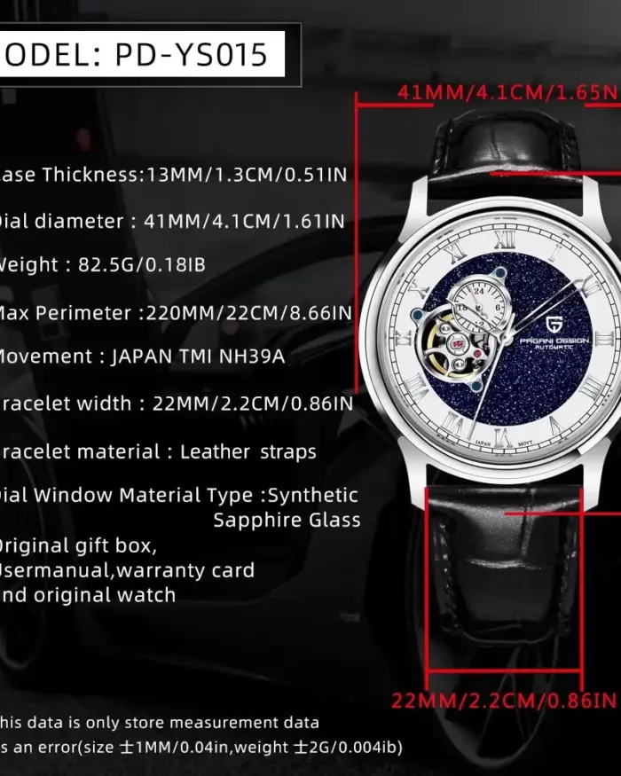 PAGANI DESIGN-reloj mecánico para hombre, 41MM, 10bar, resistente al agua, Japón NH39A, automático, movimiento, cristal de zafiro, correa de cuero 2