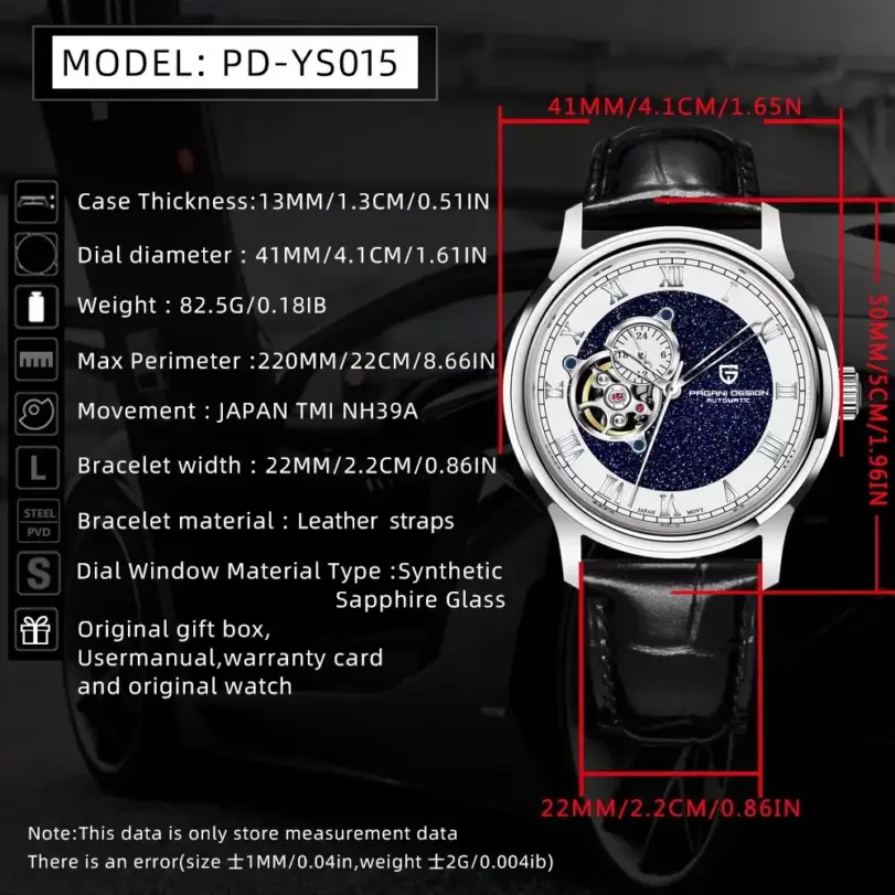 PAGANI DESIGN-reloj mecánico para hombre, 41MM, 10bar, resistente al agua, Japón NH39A, automático, movimiento, cristal de zafiro, correa de cuero 2