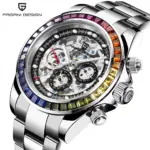 PAGANI Design-reloj mecánico automático para hombre, cronógrafo deportivo de acero inoxidable con esfera de esqueleto, arcoíris, círculo, zafiro 1