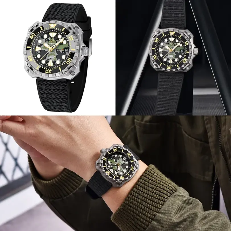 Reloj mecánico PAGANI DESIGN para hombre, esfera hueca de camuflaje militar NH35 Movt zafiro, reloj de pulsera automático resistente al agua de 200m 5