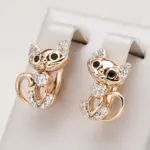 Kinel, nuevos pendientes de gato bonitos de oro rosa 585 para mujer, Micro incrustaciones de cera, pendiente de circón Natural, joyería de moda para fiesta de cumpleaños para niña 1