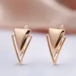 Kinel-pendientes colgantes brillantes para mujer, aretes triangulares simples de oro rosa 585, joyería fina diaria de alta calidad 3