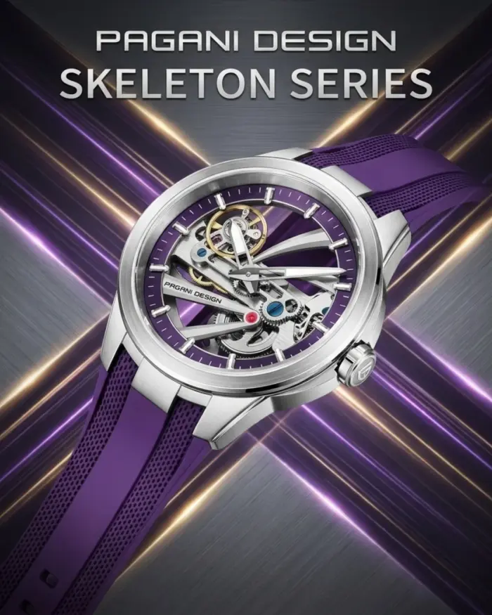 Pagani diseña un nuevo reloj mecánico hueco para hombre con cristal de zafiro con revestimiento AR, acero inoxidable, resistente al agua y automático. 1