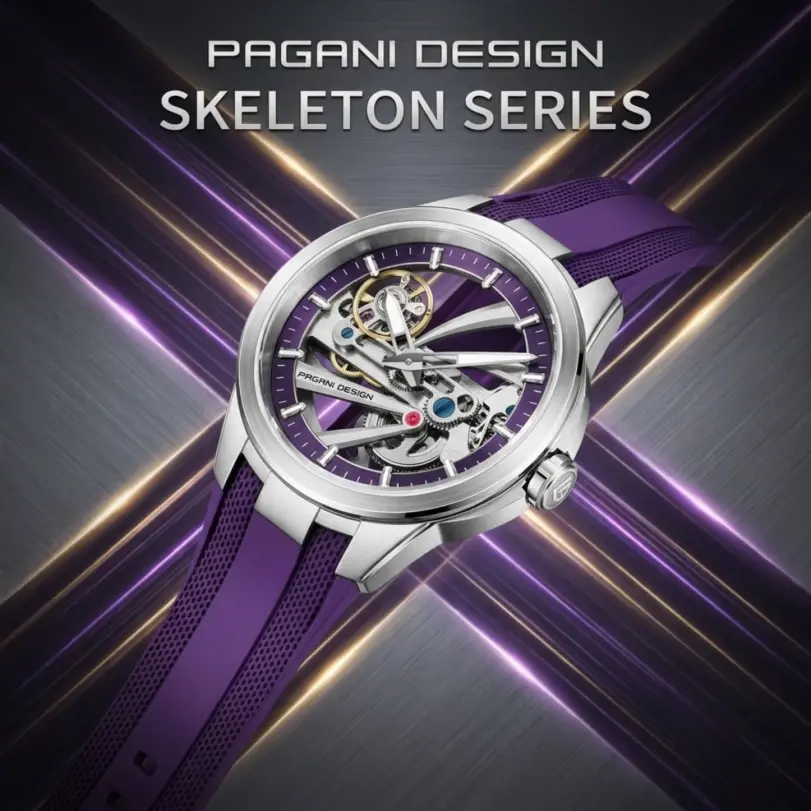 Pagani diseña un nuevo reloj mecánico hueco para hombre con cristal de zafiro con revestimiento AR, acero inoxidable, resistente al agua y automático. 1