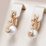 Kinel-pendientes colgantes de perlas de lujo para mujer, Color oro rosa, joyería de boda étnica fina, accesorios fáciles de combinar, 585 1