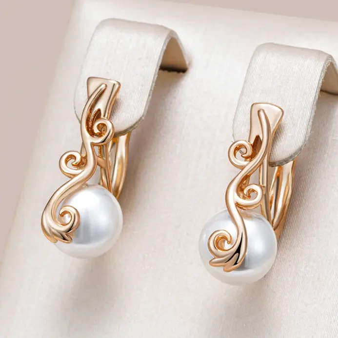 Kinel-pendientes colgantes de perlas de lujo para mujer, Color oro rosa, joyería de boda étnica fina, accesorios fáciles de combinar, 585 1