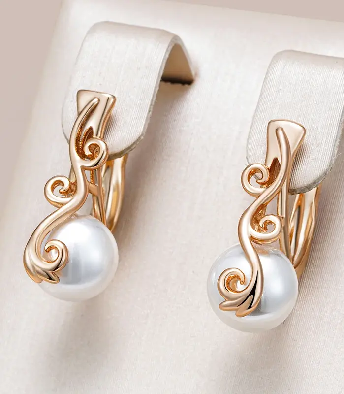 Kinel-pendientes colgantes de perlas de lujo para mujer, Color oro rosa, joyería de boda étnica fina, accesorios fáciles de combinar, 585 1
