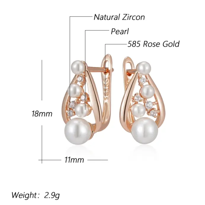 Pendientes Kinel únicos de perlas inglesas para mujer, moda 585, Color oro rosa, accesorios de boda para novia, joyería fina diaria, novedad de 2024 2