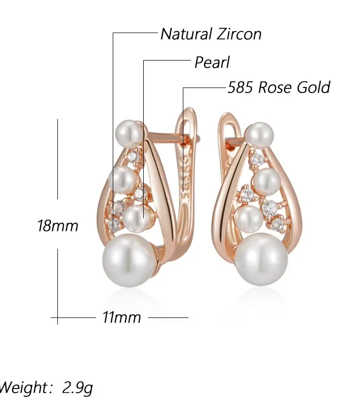 Pendientes Kinel únicos de perlas inglesas para mujer, moda 585, Color oro rosa, accesorios de boda para novia, joyería fina diaria, novedad de 2024 2