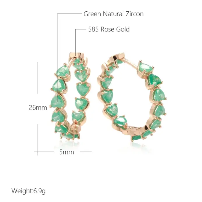 Kinel-pendientes de aro grandes para mujer, aretes de circonita con corte de esmeralda brillante, joyería de boda, Color oro rosa 585 2