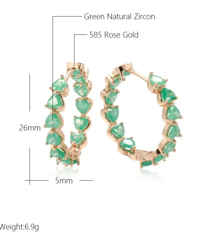 Kinel-pendientes de aro grandes para mujer, aretes de circonita con corte de esmeralda brillante, joyería de boda, Color oro rosa 585 2