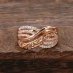 Kinel-Conjunto de anillos y pendientes de boda para novia, aretes de lujo, flor hueca de oro rosa 585, circón Natural, tendencia Vintage, joyería diaria 4