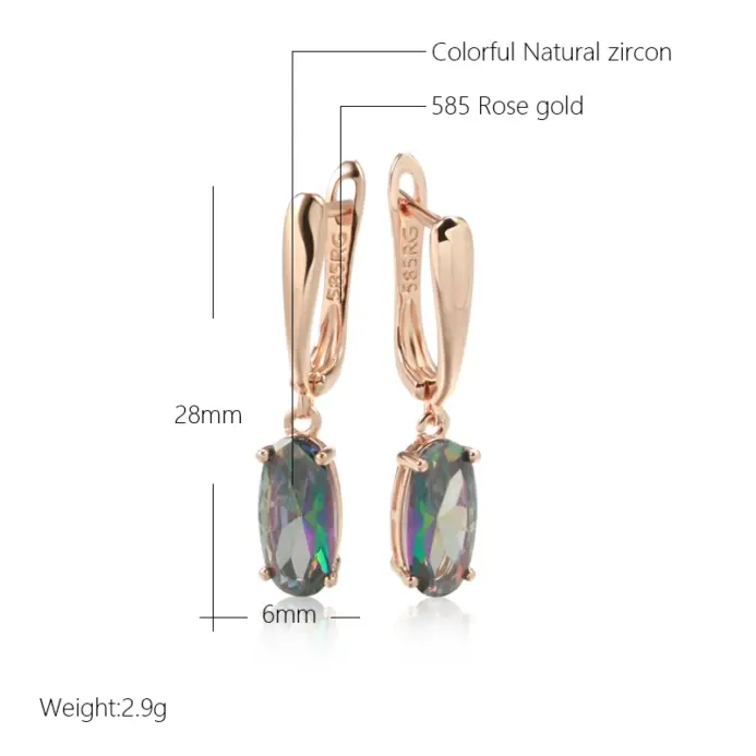 Kienl-pendientes de gota de circonita Natural para mujer, aretes largos de lujo de Color oro rosa 585, joyería diaria de alta calidad 2