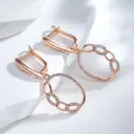 Kienl-pendientes colgantes étnicos de oro rosa para mujer, aretes de boda Vintage con circonita Natural en inglés, joyería diaria, 585 5