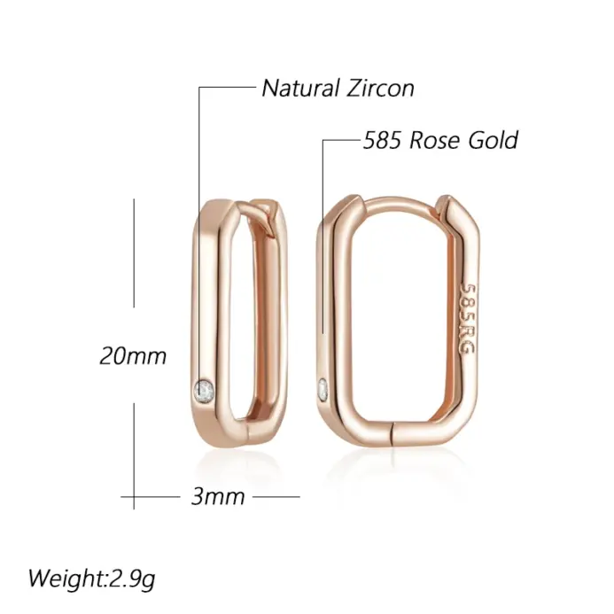 Kinel, moda novedosa, pendientes de aro cuadrados de oro rosa 585 brillantes para mujer, accesorios de circón Natural, joyería fina diaria de alta calidad 2