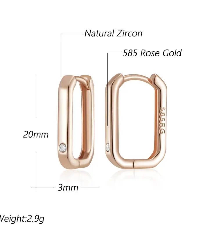 Kinel, moda novedosa, pendientes de aro cuadrados de oro rosa 585 brillantes para mujer, accesorios de circón Natural, joyería fina diaria de alta calidad 2