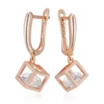 Kinel-pendientes colgantes cuadrados huecos simples para mujer, Color oro rosa 585, accesorios de circón Natural, joyería fina diaria 6