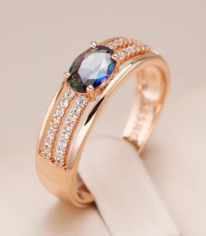 Kinel-anillo Vintage de 6mm de ancho para mujer, accesorio de circón Natural colorido inusual, joyería fina diaria, Color oro rosa 585, nuevo 1