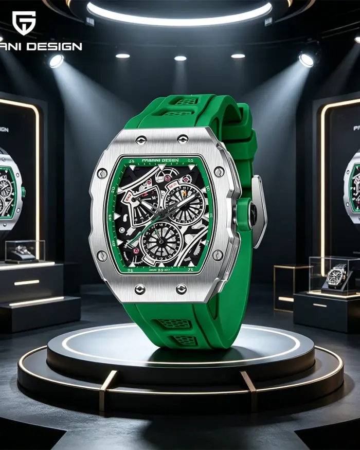 Reloj PAGANI DESIGN Skeleton, reloj automático de cuarzo para hombre, reloj de zafiro cuadrado de silicona de 41MM, reloj masculino resistente al agua 1
