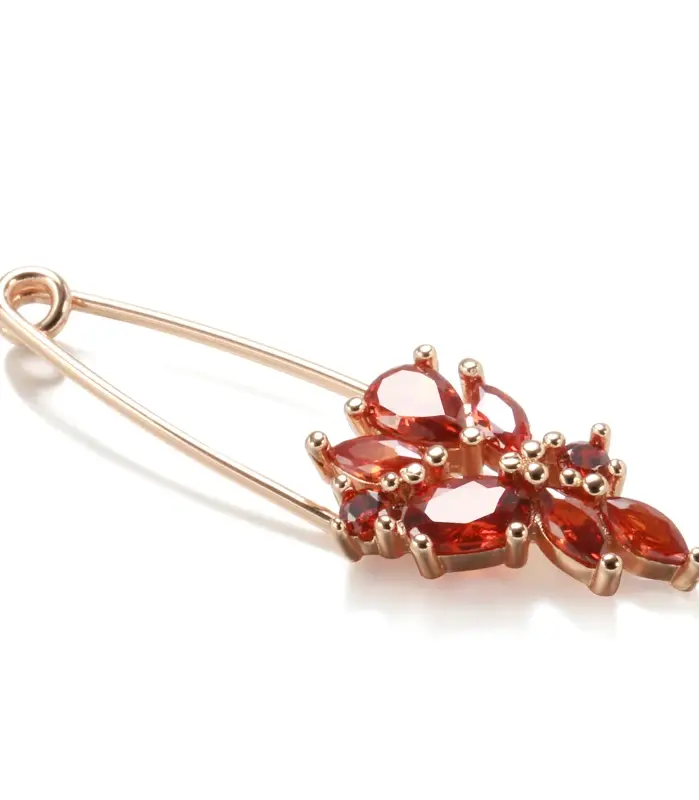Kinel-broche fino de oro rosa 585 para mujer, joyería creativa de moda para boda, ojal de circón Natural rojo único, novedad de 2022 1