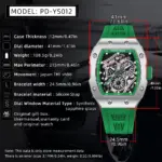 Reloj PAGANI DESIGN Skeleton, reloj automático de cuarzo para hombre, reloj de zafiro cuadrado de silicona de 41MM, reloj masculino resistente al agua 6