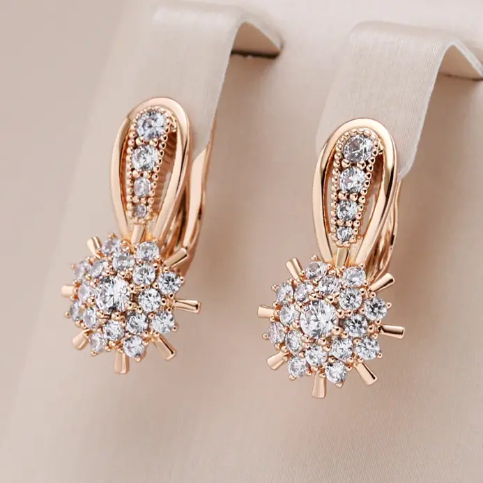 Kinel-pendientes ingleses con flor de circón Natural brillante para mujer, Color oro rosa 585, joyería Vintage de moda, accesorios para fiesta diaria 1