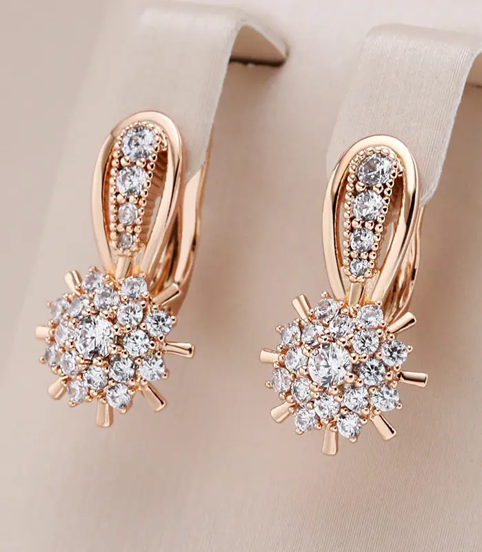 Kinel-pendientes ingleses con flor de circón Natural brillante para mujer, Color oro rosa 585, joyería Vintage de moda, accesorios para fiesta diaria 1